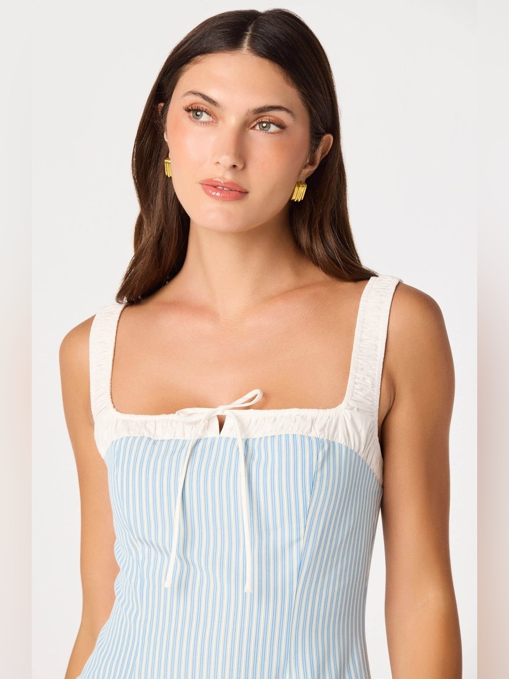 Sleeveless Blue Stripe Midi Dress with Cream Trim - Picture 3 of 4